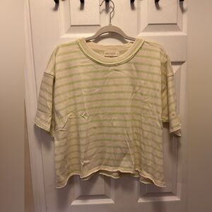 By Together Women’s Green and Cream Striped Short Sleeve Tee Size Medium BNWT